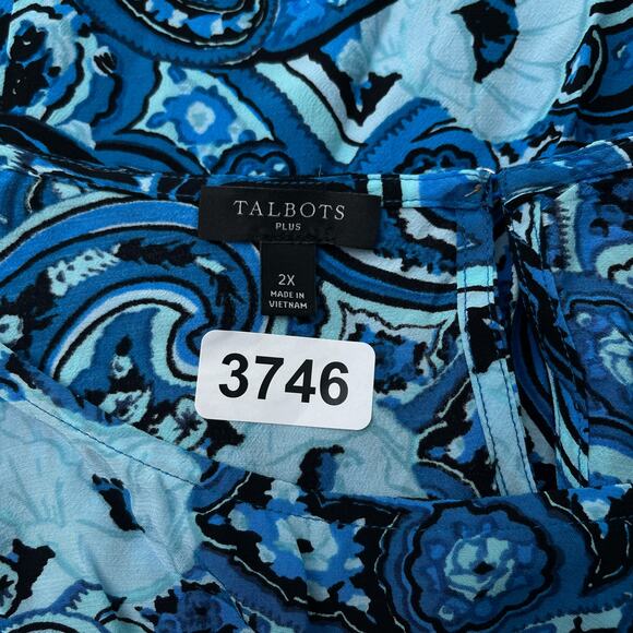 Talbots Plus Top Women 2X Blue Floral Print Popover Blouse Puff Sleeve Viscose - Picture 7 of 10